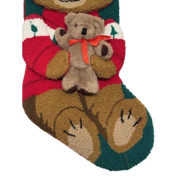Crystal Snow Christmas Stocking 18" Looped Textured Teddy Bear Holding Plush - Picture 3 of 6